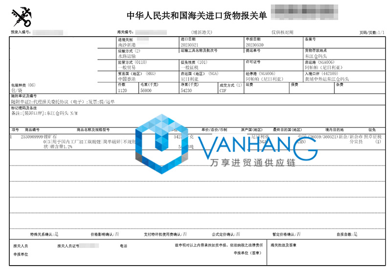 尼日利亞鋰礦石進口報關資料 尼日利亞鋰礦石進口報關資料